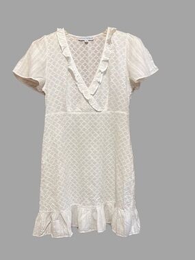 Beyond the Radar Women’s White Ruffled V-Neck Eyelet Embroidery and Ruffle Dress